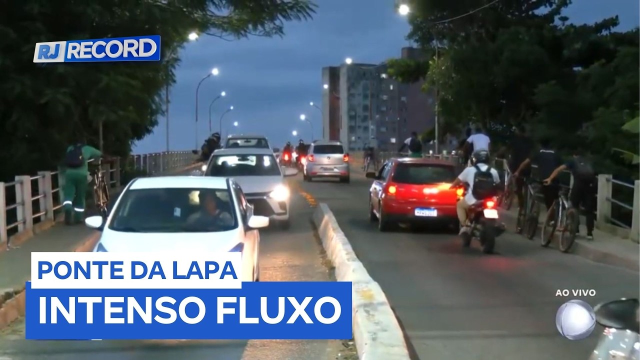 Ponte da Lapa enfrenta intenso fluxo de veículos e pedestres após interdição da Ponte de Ferro