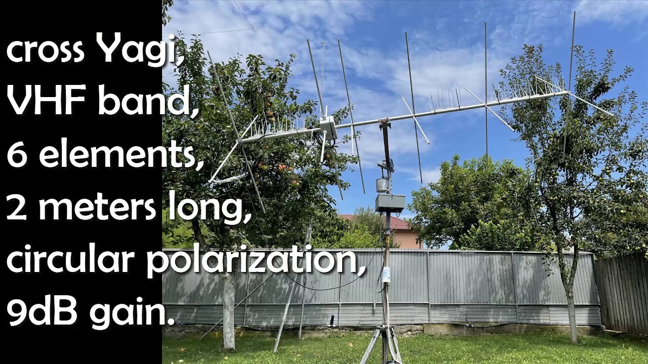 Antenna construction cross Yagi VHF band, 6 elements, 2 meters long, circular polarization, 9dB gain