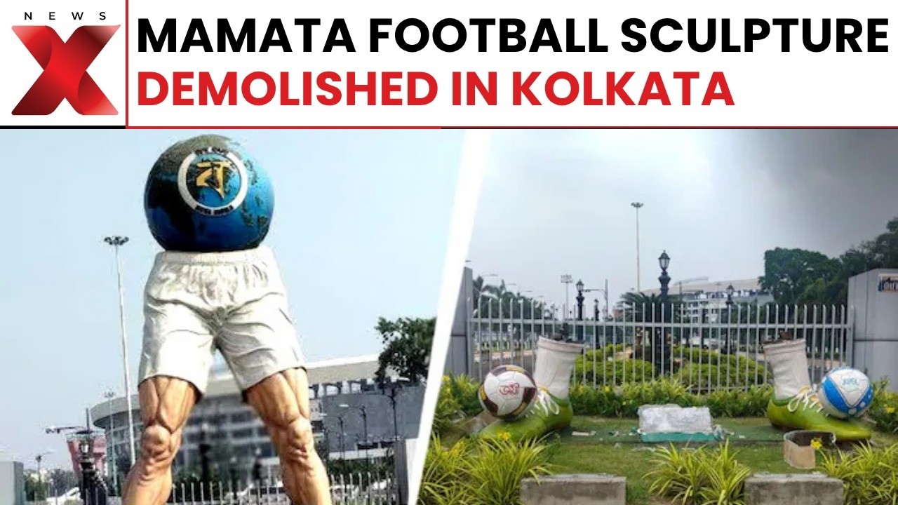 Shocking Moment Mamata Football Sculpture Torn Down In Kolkata Overnight