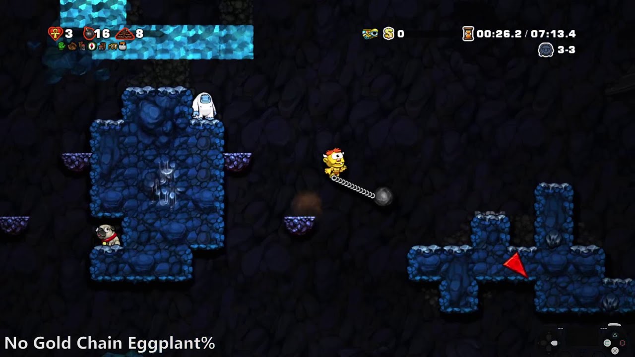 Spelunky HD - No Gold Chain Eggplant in 16:05.397
