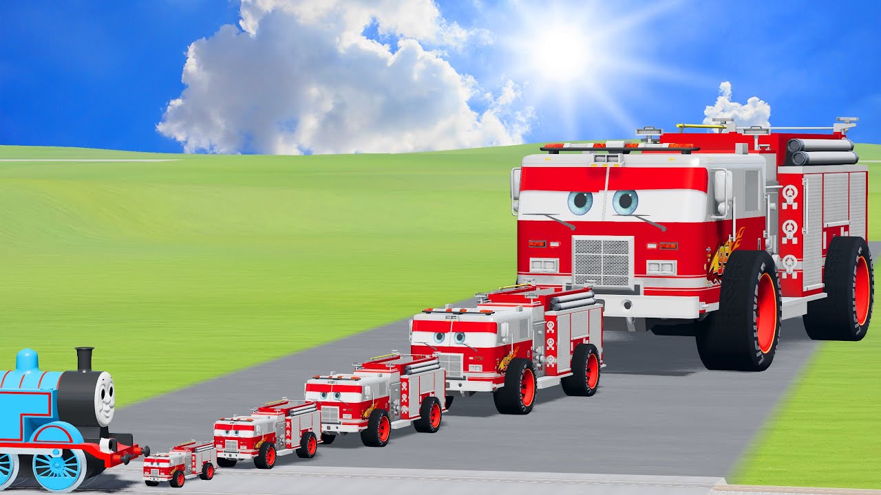 Big & Small McQueen FireTruck Vs Train | BeamNG.Drive