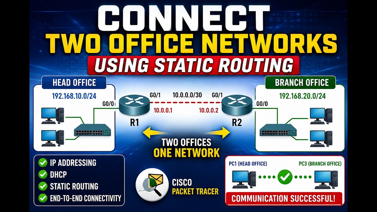 How to Connect Two Office Networks Using Static Routing in Cisco Packet Tracer