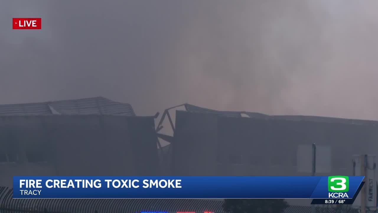 Crews continue to battle Tracy Medline warehouse fire on Saturday