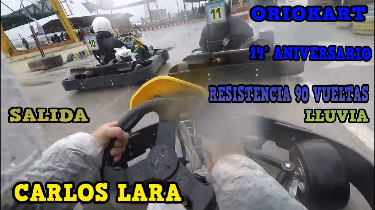 Oriokart 14 aniversario , resistencia 90 vueltas por equipos , salida Carlos Lara , lluvia .