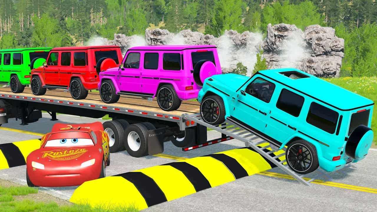 Flatbed Truck McQueen | Transportation with Truck - Pothole vs Car #12 | BeamNG.Drive Gameplay