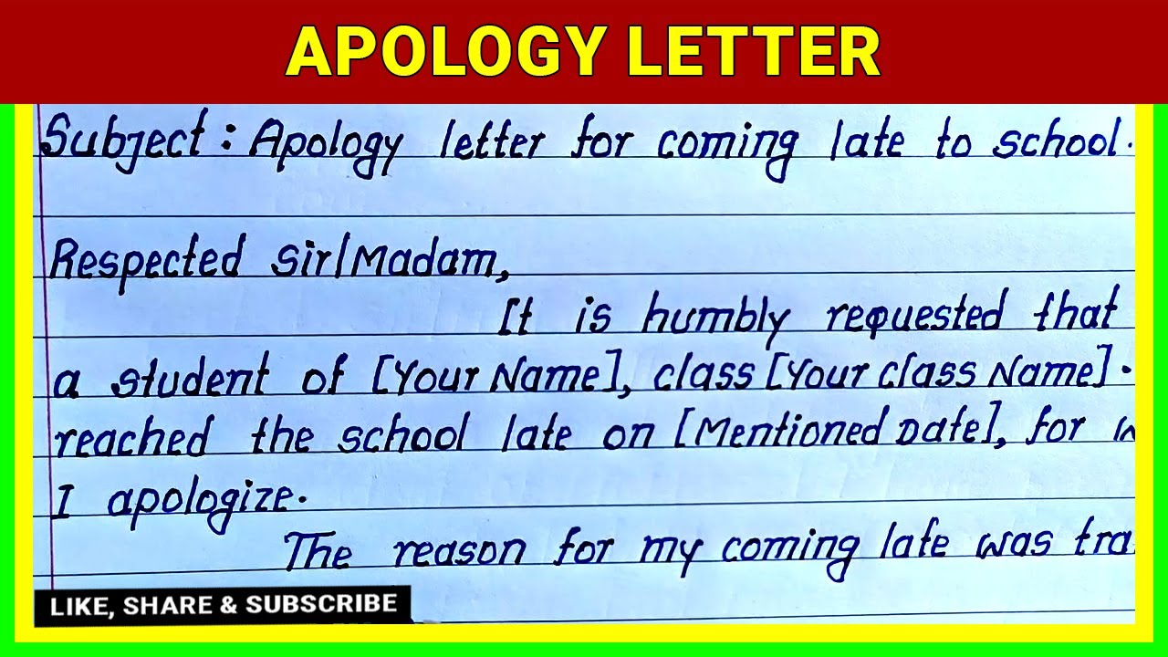 Write Apology Letter for Coming Late School | English Application for Late Coming School