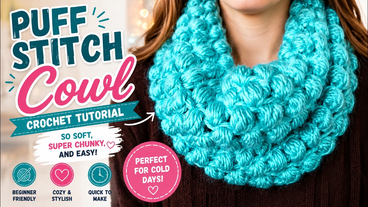 Crochet Puff Stitch Cowl Tutorial for Beginners |  Crochet Cowl DIY