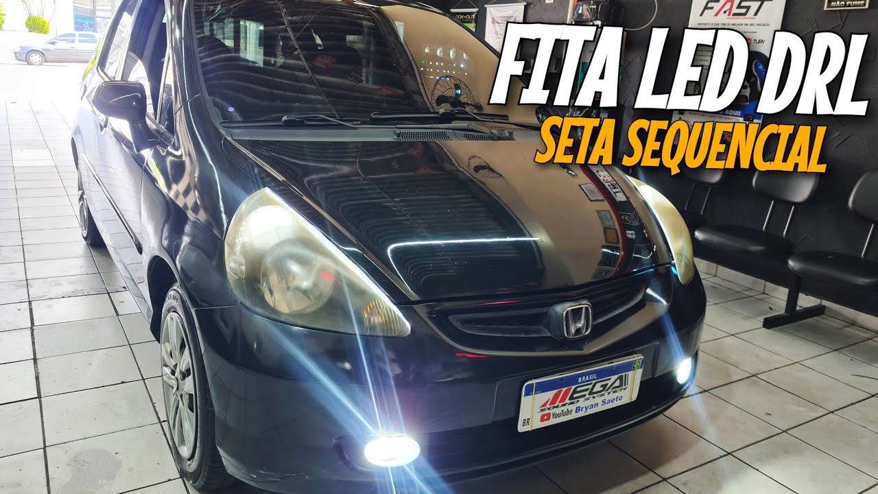 Honda Fit 2006 Farol Milha + Lâmpadas Ultra Led + Fita Led Drl e Seta Sequencial+ Multimídia 2Din