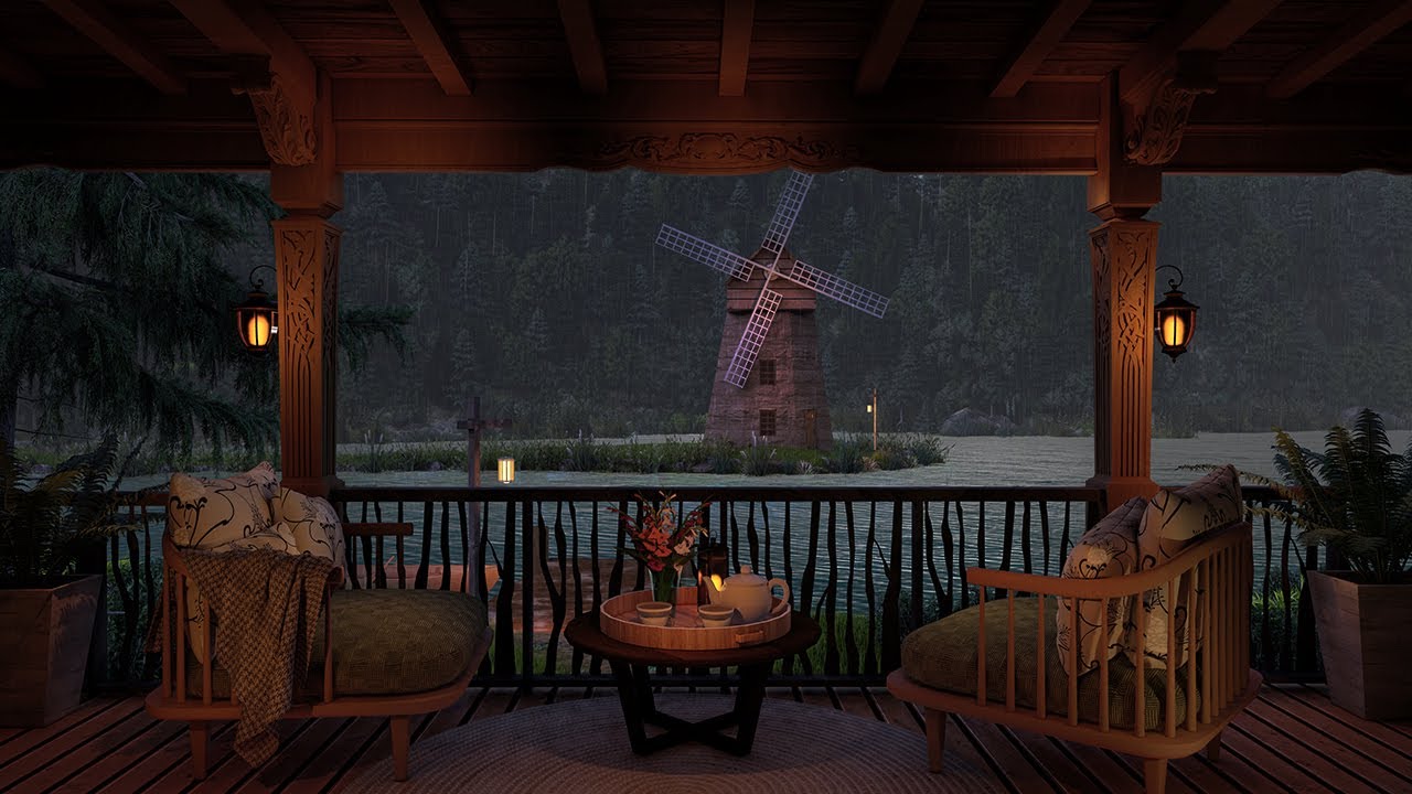 Rainy Night Ambience 🌙 Relax On Your Cozy Lake House Porch On A Windy, Rainy Late Evening.
