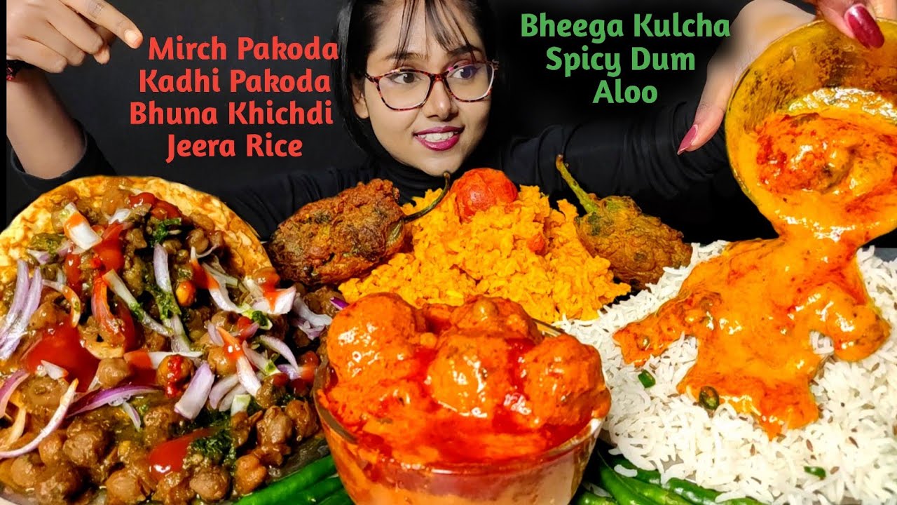Eating Bhijja Kulcha, Spicy Dum Aloo, Kadhi Pakoda, Khichdi | Big Bites | Asmr Eating | Mukbang