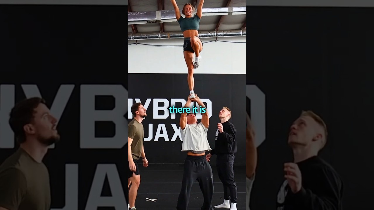 He's warming up...I think #cheer #stunt #shorts