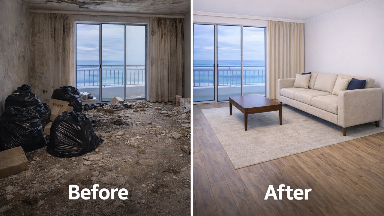 BEFORE vs AFTER: Destroyed Living Room to Ocean-View Luxury | Full Home Renovation