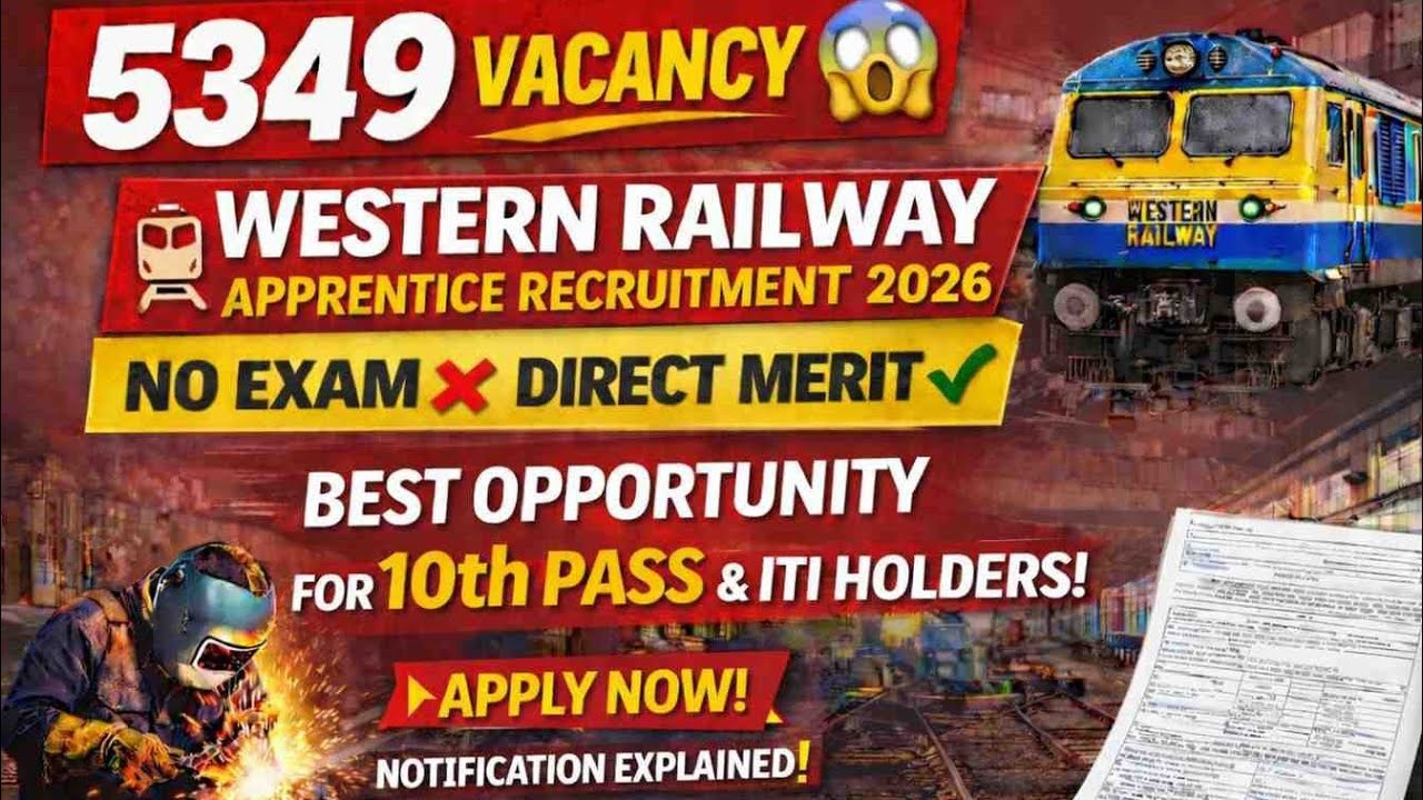 Western Railway Apprentice Recruitment 2026🔥5349 Vacancy I Eligibility | Stipend | Selection Process