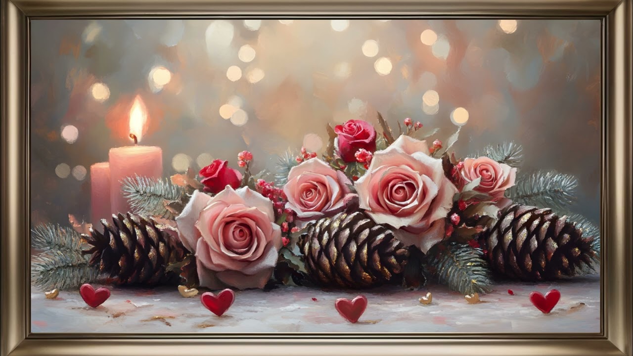 Romantic Pinecones Painting | Gold Frame TV Art | Art Screensaver for TV | 1 Scene - 1H ❤️🌹