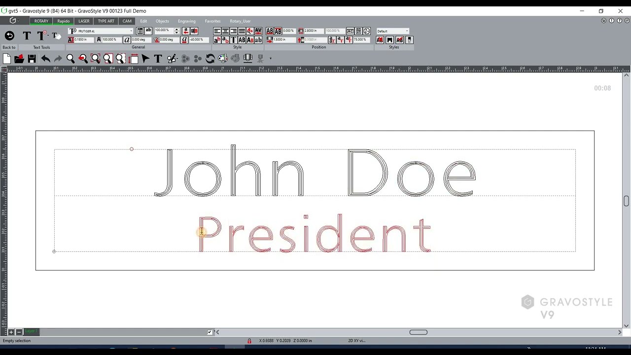 Gravostyle 9 - Simple Name Badge Tutorial - Text Editing on Rotary Engraver