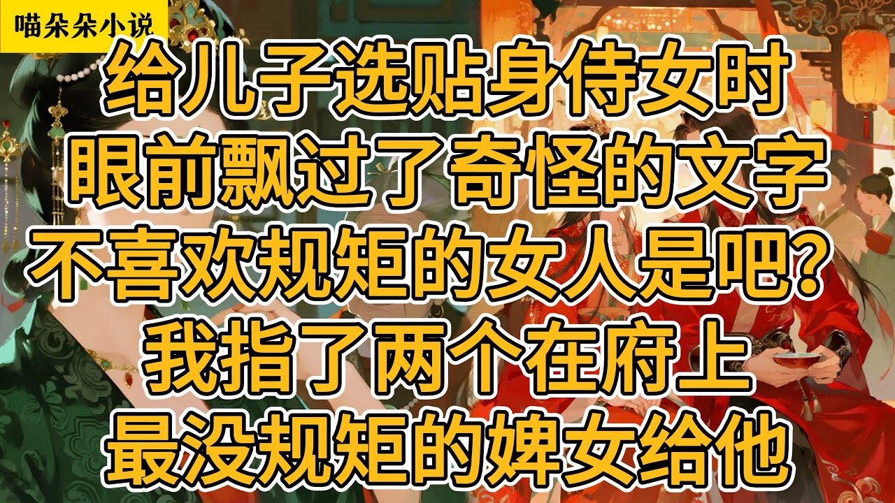 给儿子选贴身侍女时，眼前飘过了奇怪的文字。不喜欢规矩的女人是吧？我指了两个在府上最没规矩的婢女给他。#一口氣看完 #小说 #小説 #故事