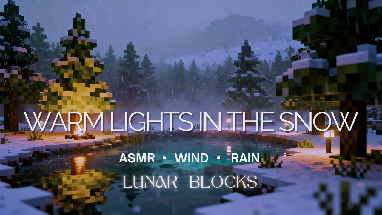 Minecraft Snowy Forest — Rain, Fire & Gentle Winter Dusk (ASMR, 30 min)