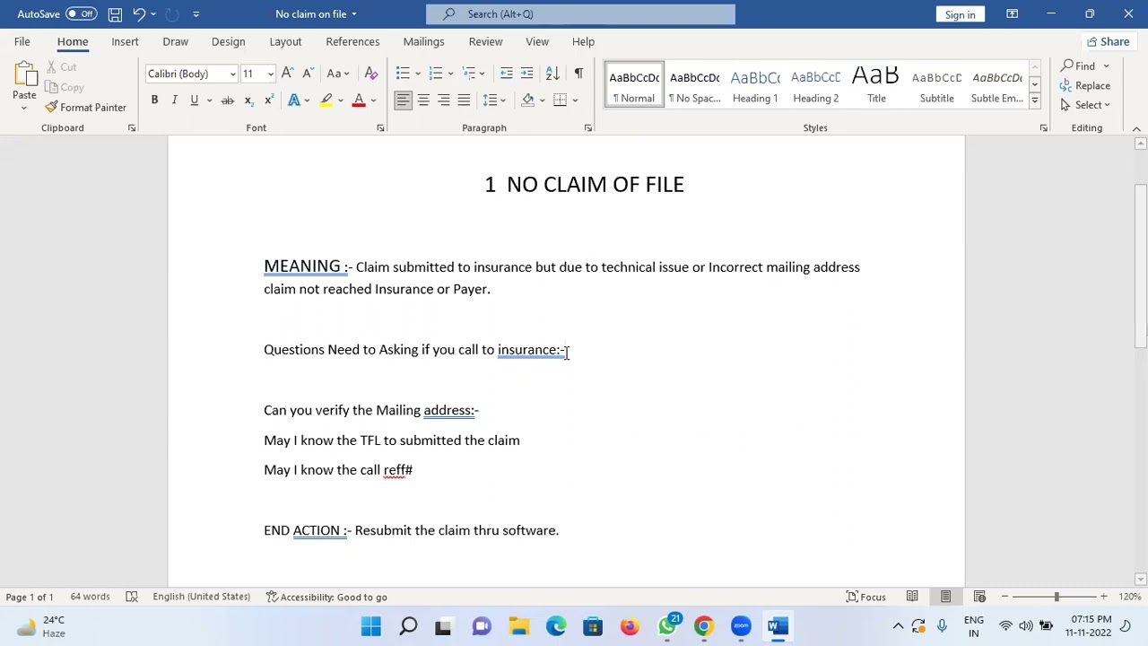 AR CALLING SENIORS 1 NO CLAIM ON FILE | AR CALLER | DENIAL MANAGEMNT|