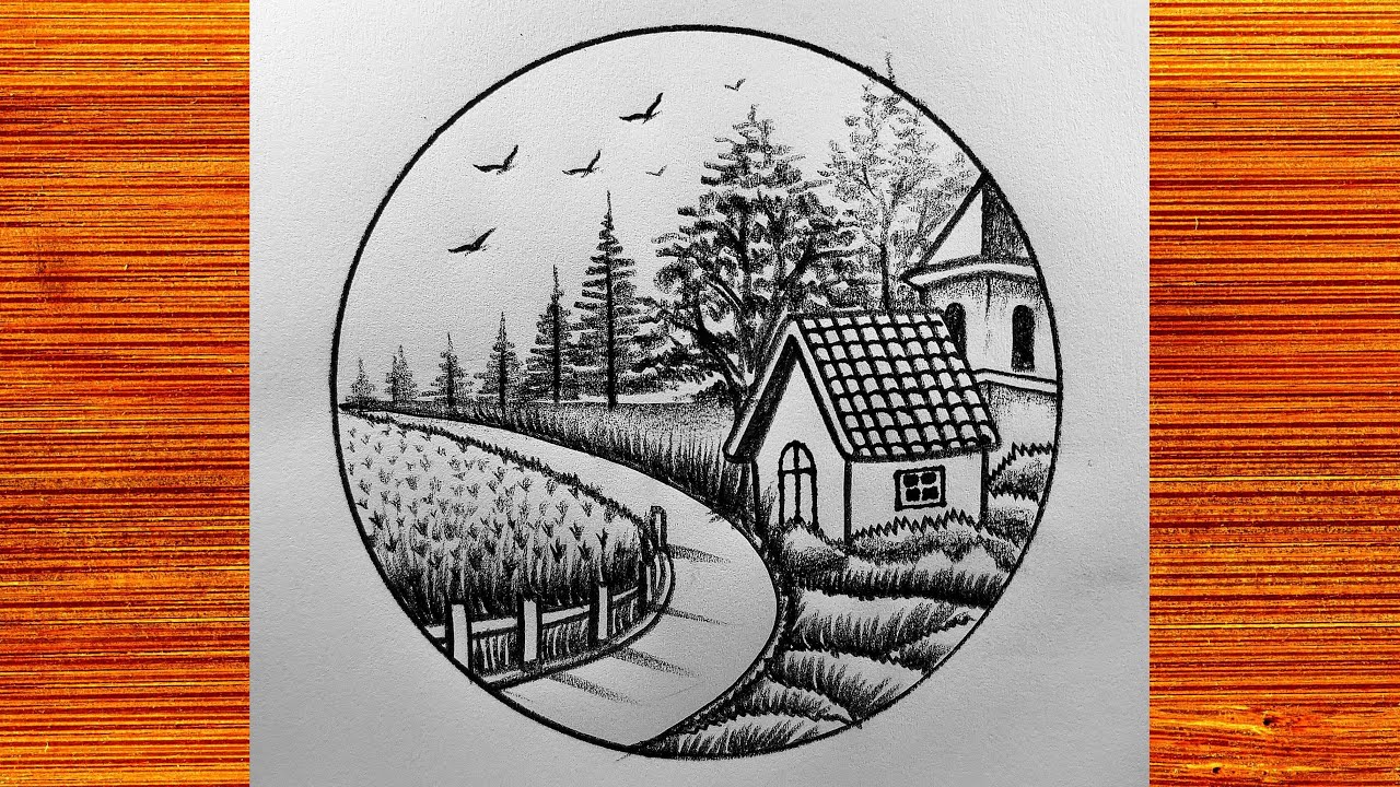 How to drawing beautiful garden house | Step by step garden house art and sketch.