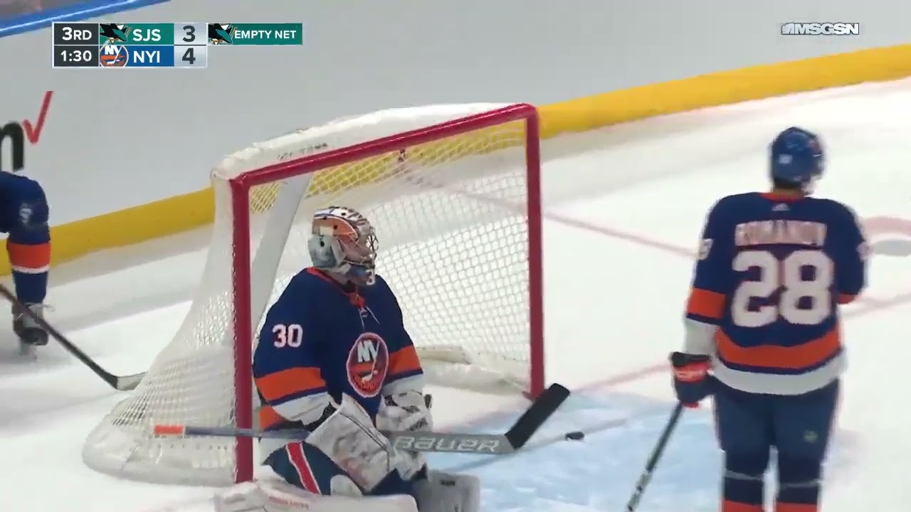 Alex Barabanov assists on Hertl's late goal vs Islanders (5 dec 2023)