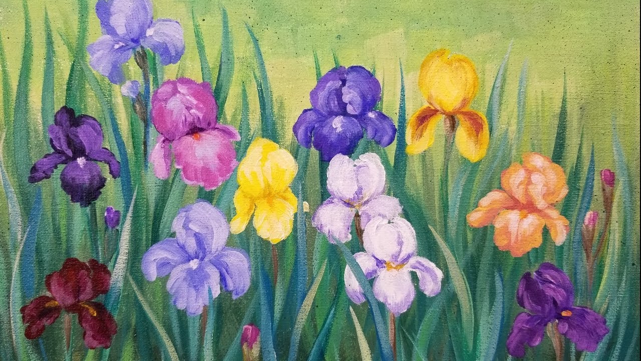 Iris Flower Garden LIVE Impressionist Acrylic Painting Tutorial