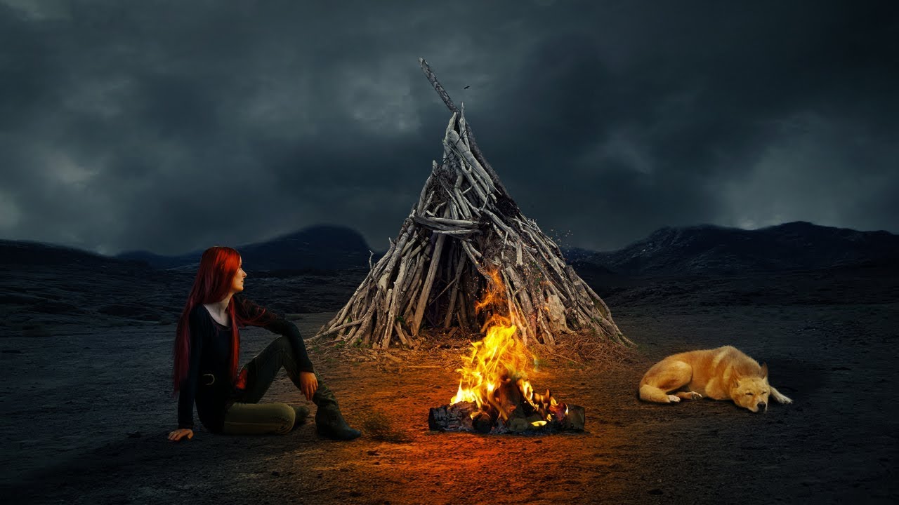 Fire camp photo manipulation and blending | photoshop tutorial