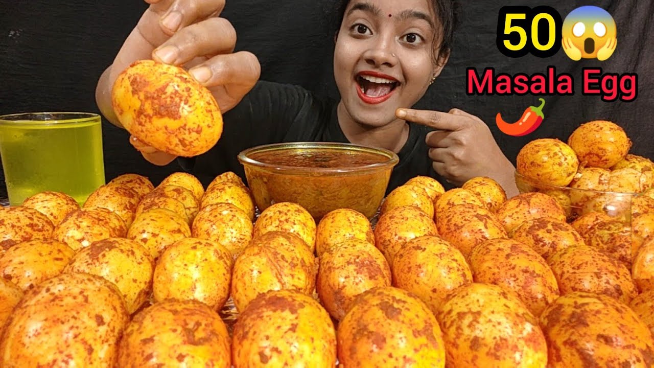EATING 50 MASALA HARD BOILED EGG | 50 EGG EATING CHALLENGE WITH 🌶️GRAVY | BIG BITES | ASMR EATING 🥵