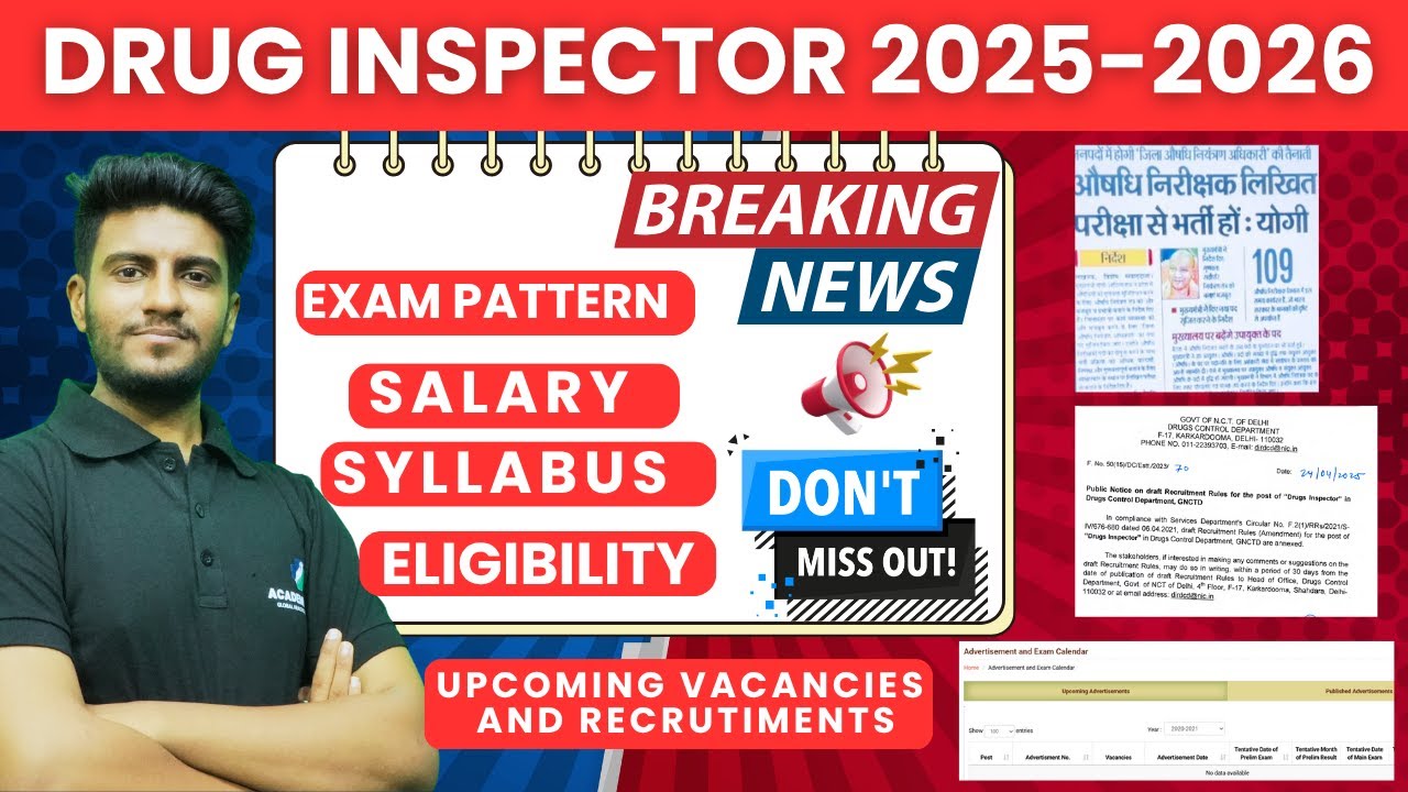BIGGEST Govt Vacancy for Pharmacists! Drug Inspector Exams 2025-26 |All States + CDSCO Updates Apply