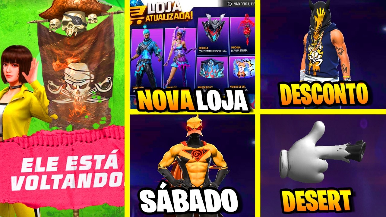 BANDEIR&Atilde;O CHEGANDO, NOVA LOJA, EVENTO DE DESCONTO, CALEND&Aacute;RIO SEMANAL FREE FIRE E MAIS NOVIDADES FF
