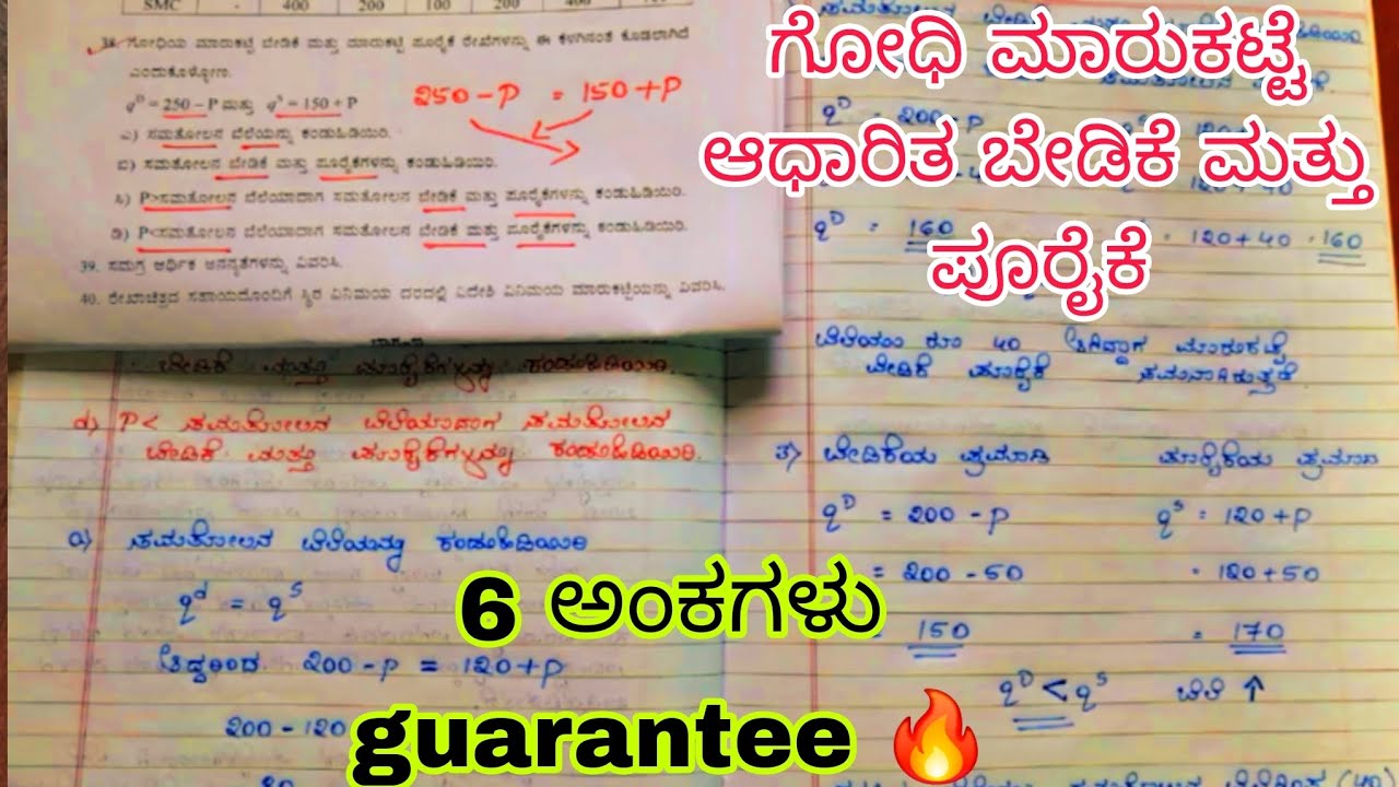 2nd PUC ECONOMICS 🔥 ಸಮತೋಲನ ಬೆಲೆಯಲ್ಲಿ ಮಾರುಕಟ್ಟೆ ಬೇಡಿಕೆ ಮತ್ತು ಮಾರುಕಟ್ಟೆ ಪೂರೈಕೆ 🔥 6 Mark's guarantee 🔥