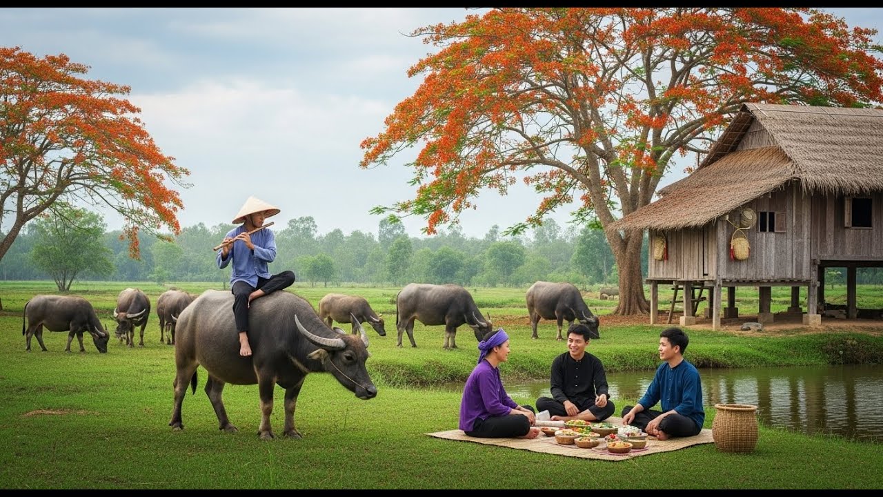 Peaceful Water Buffaloes Grazing in the Countryside | Relaxing Nature Sounds for Deep Calm