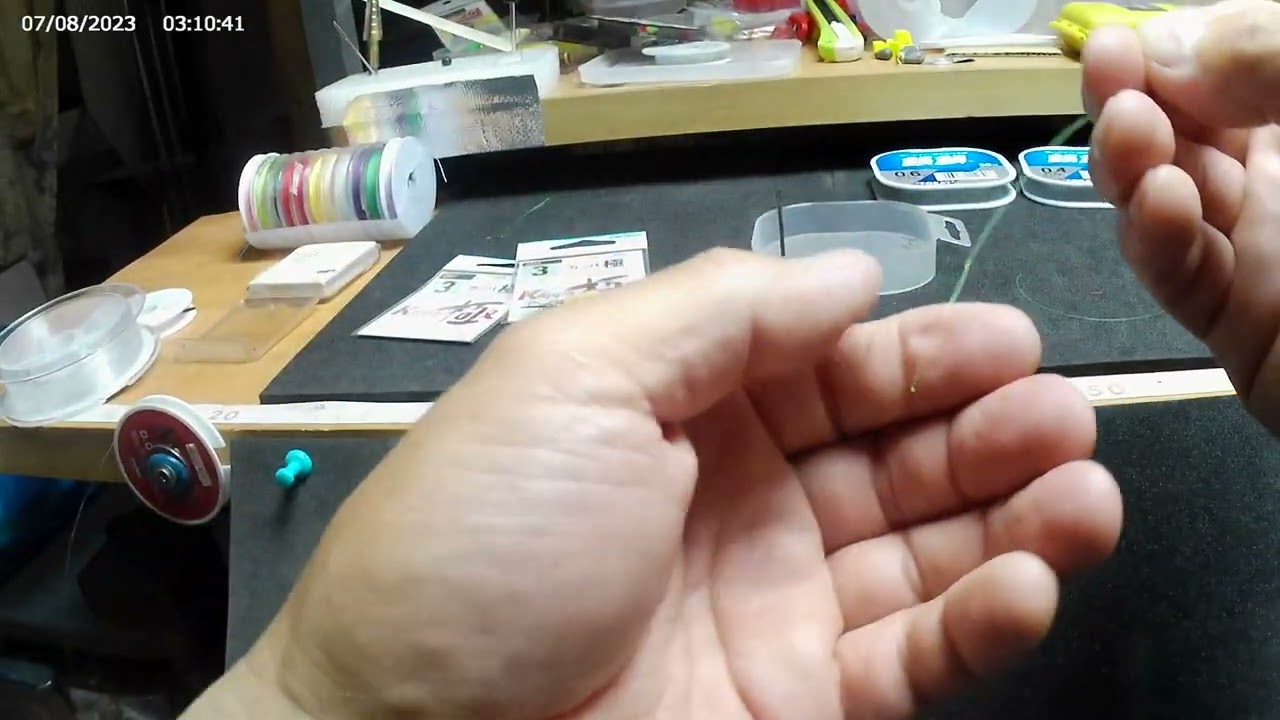 あゆ釣り仕掛け作り　背バリの作成　カッパ極み３号　ナイロン０．４号（グリーン）