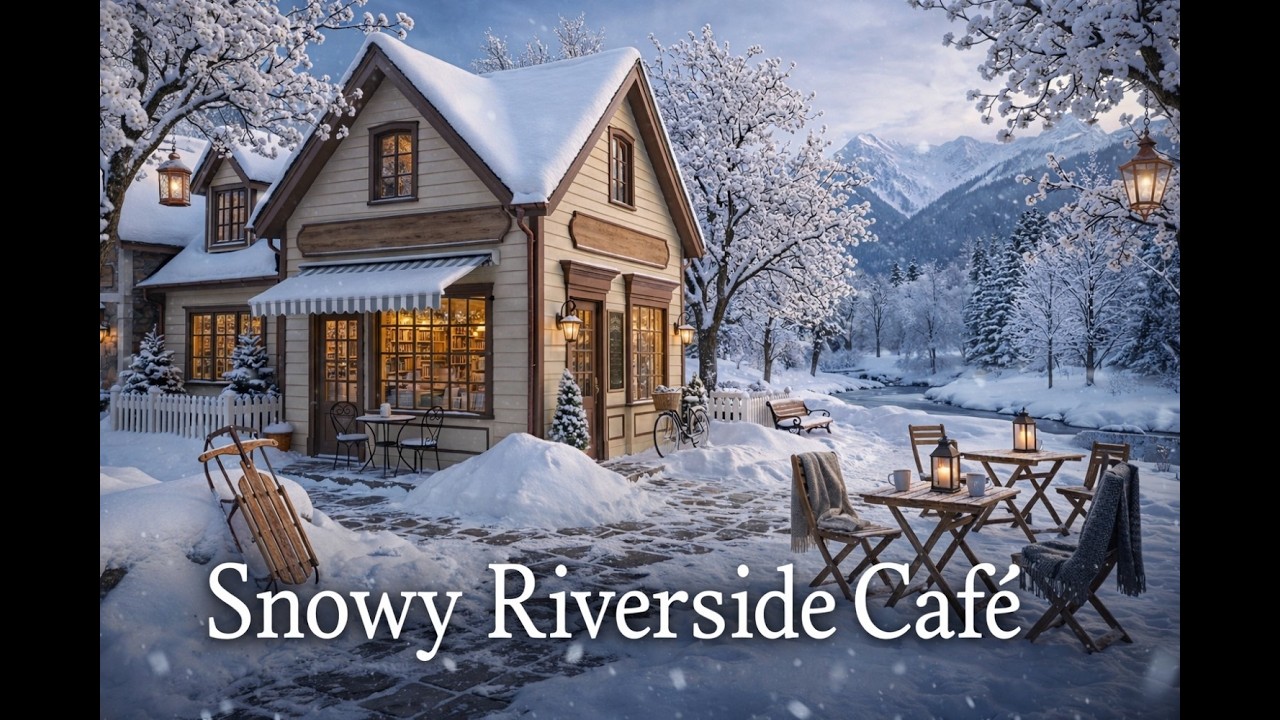 Snowy Riverside Café ☕ Soft Piano Music for Relaxing, Studying & Sleep | Cozy Winter Ambience 2 HR