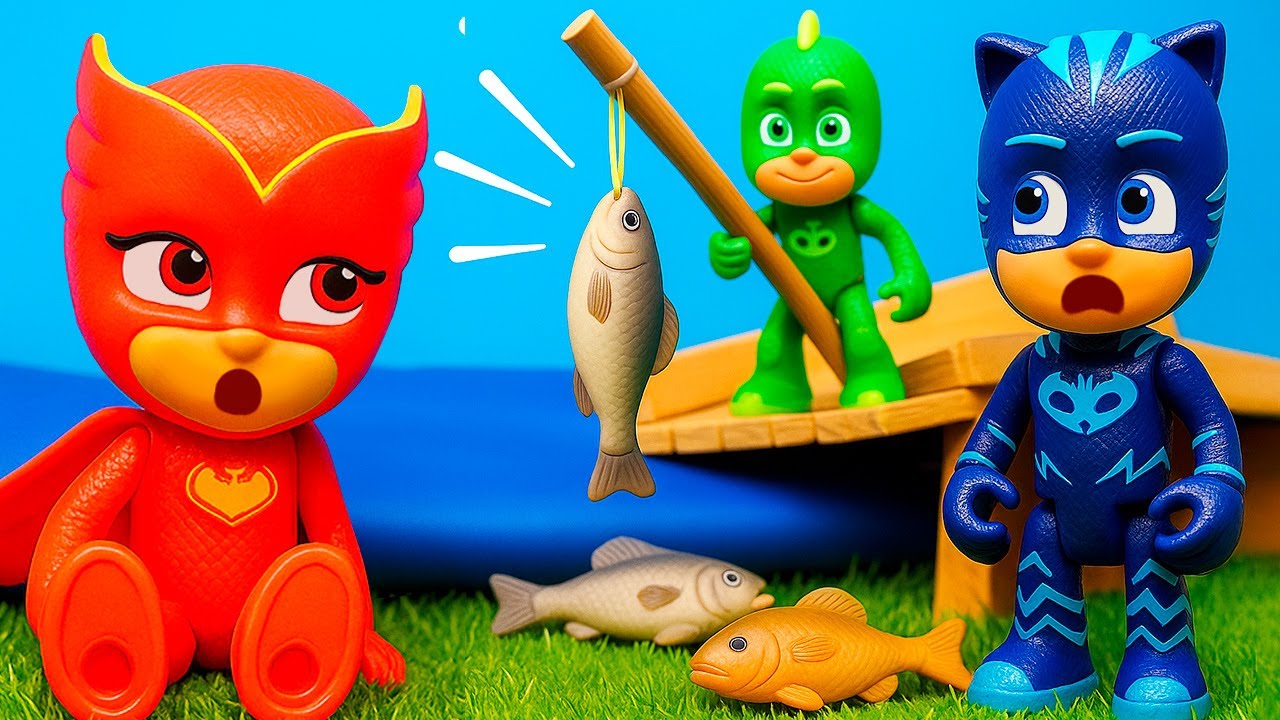 PJ Masks doğada: birlikte balık tutup mangalda pişiriyor! Erkek çocukları için.