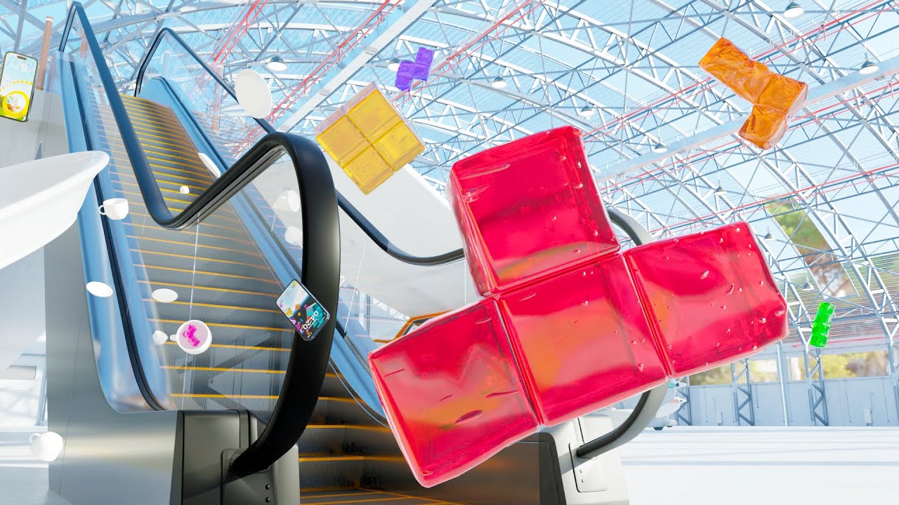What happens when softbody Tetris falls down an escalator?