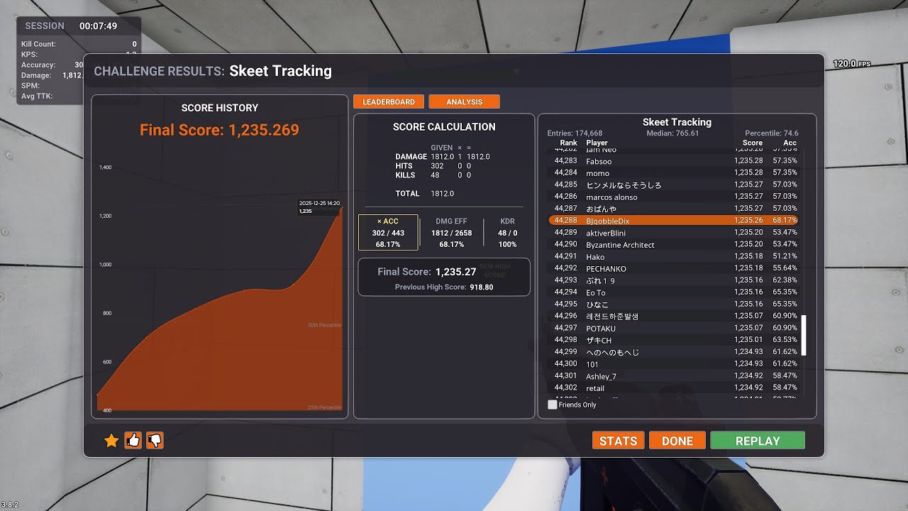 Gyro Aim (Controller) Skeet Tracking Practice in Kovaaks (74.6%) - Finally got a PC!!!