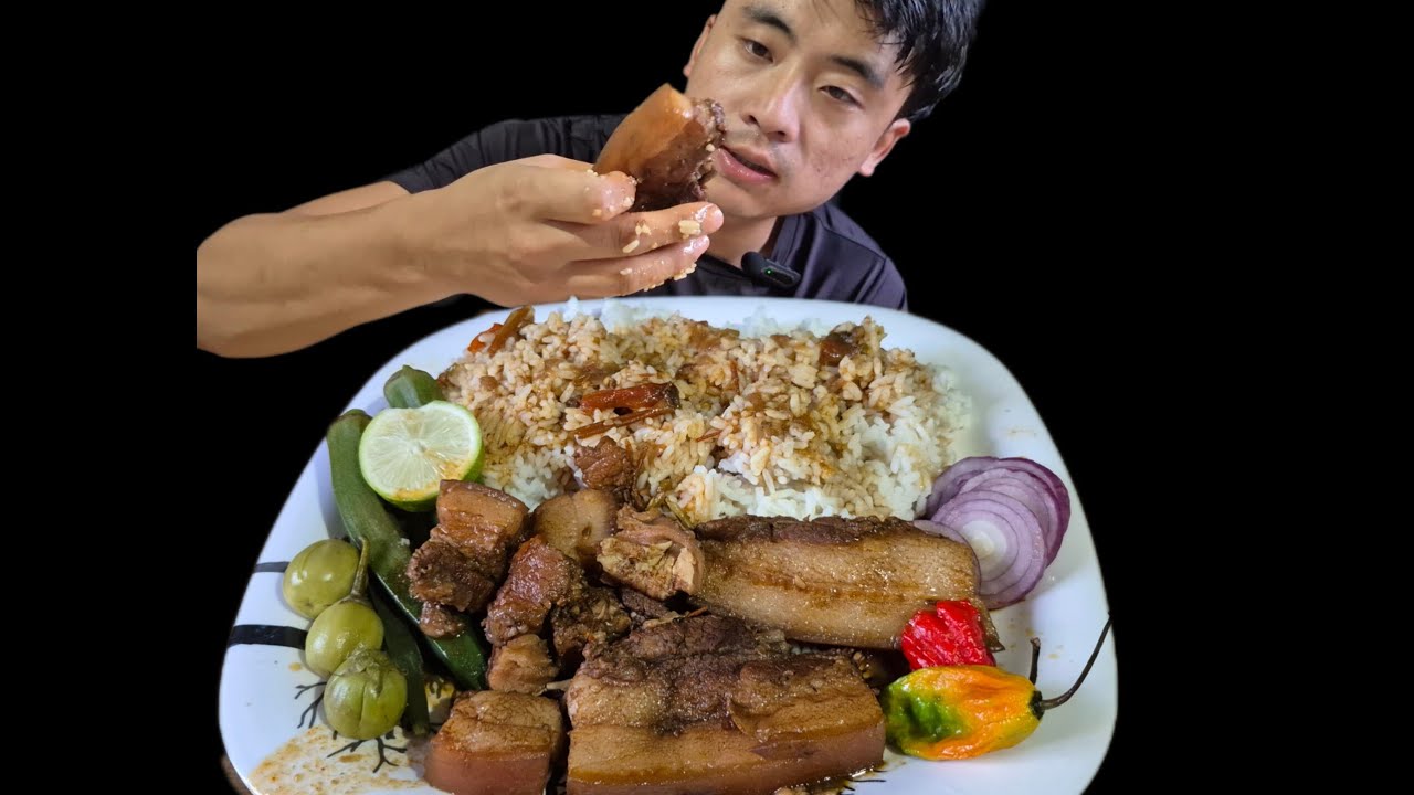 Pork with axone and soya sauce naga mukbang|pork curry