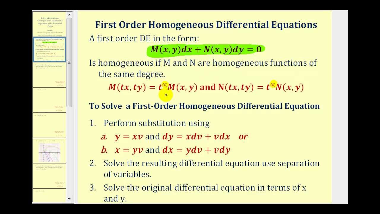 Solve a First-Order Homogeneous Differential Equation in Differential Form - Part 2