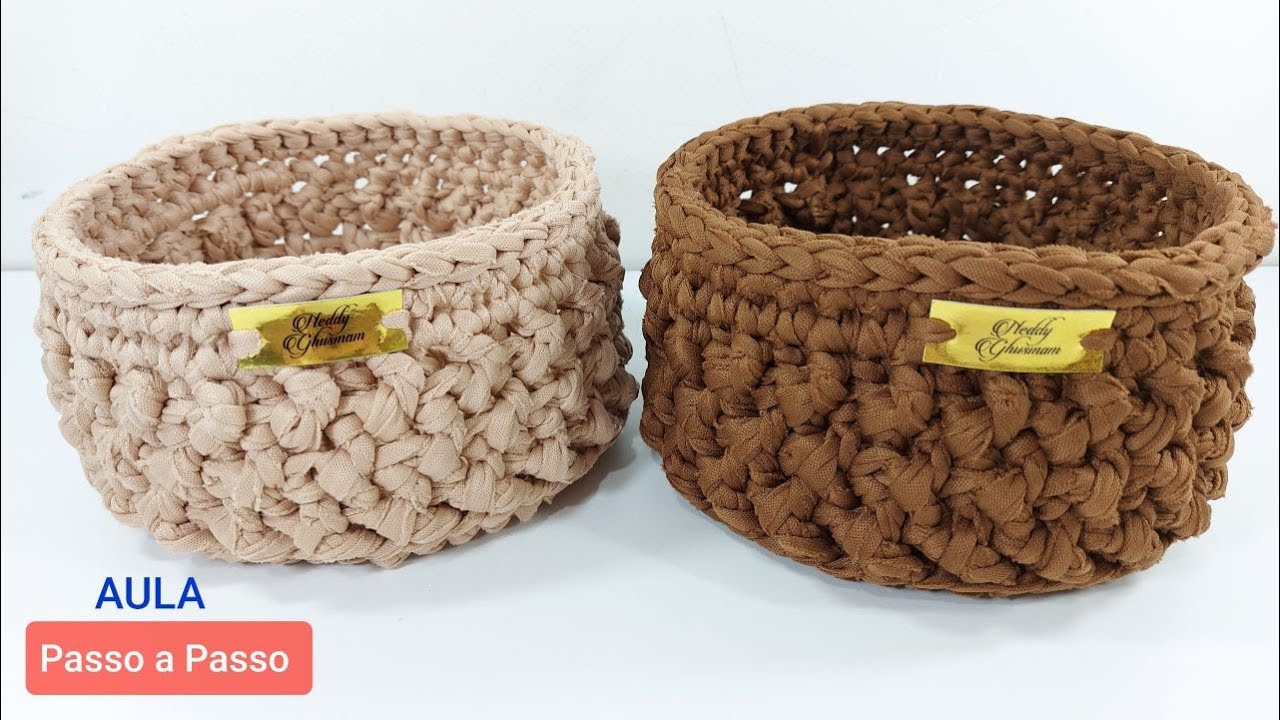 Cachepô de Crochê com Fio de Malha-Cesto de Crochê  - Passo a Passo Prof.Neddy Ghusmam