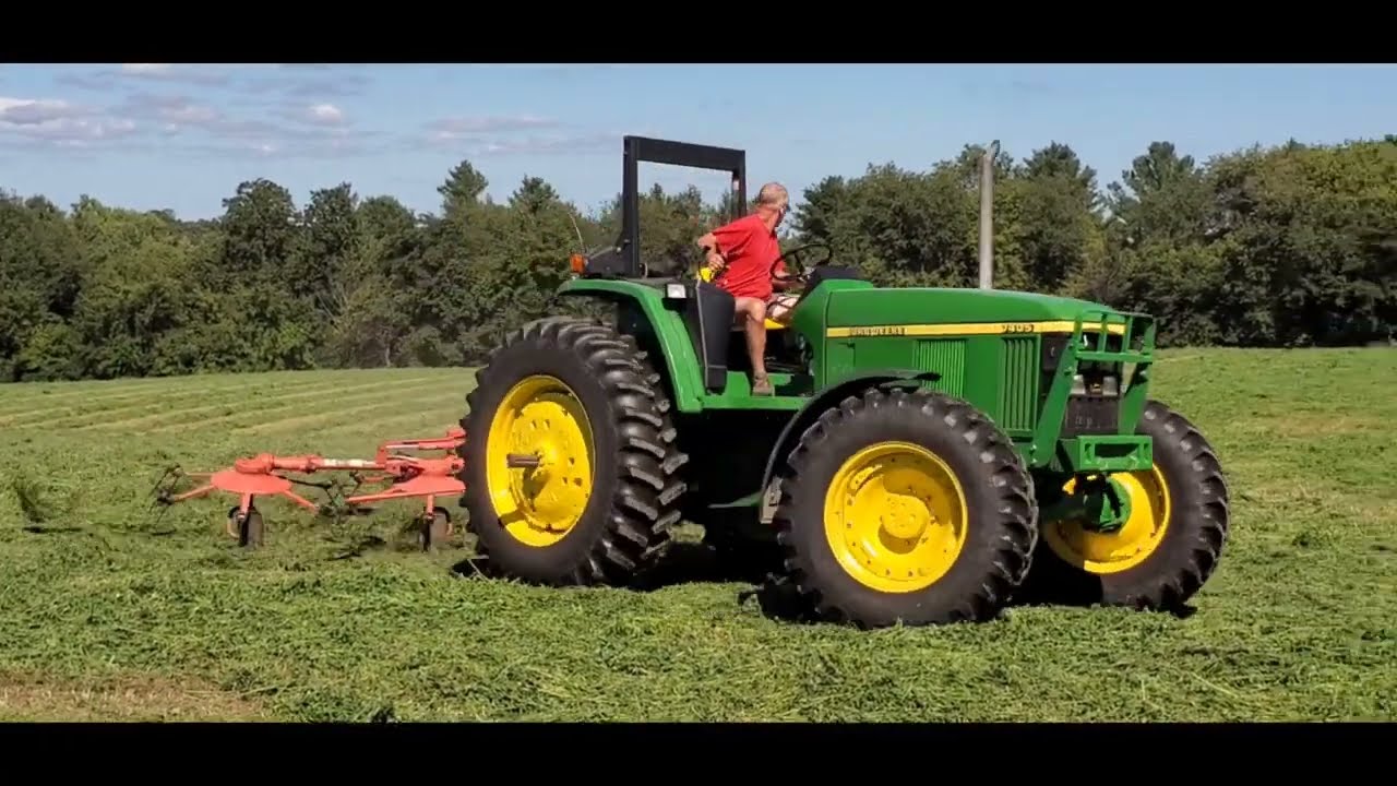 JD 7405 Tedding 3rd Cut Hay