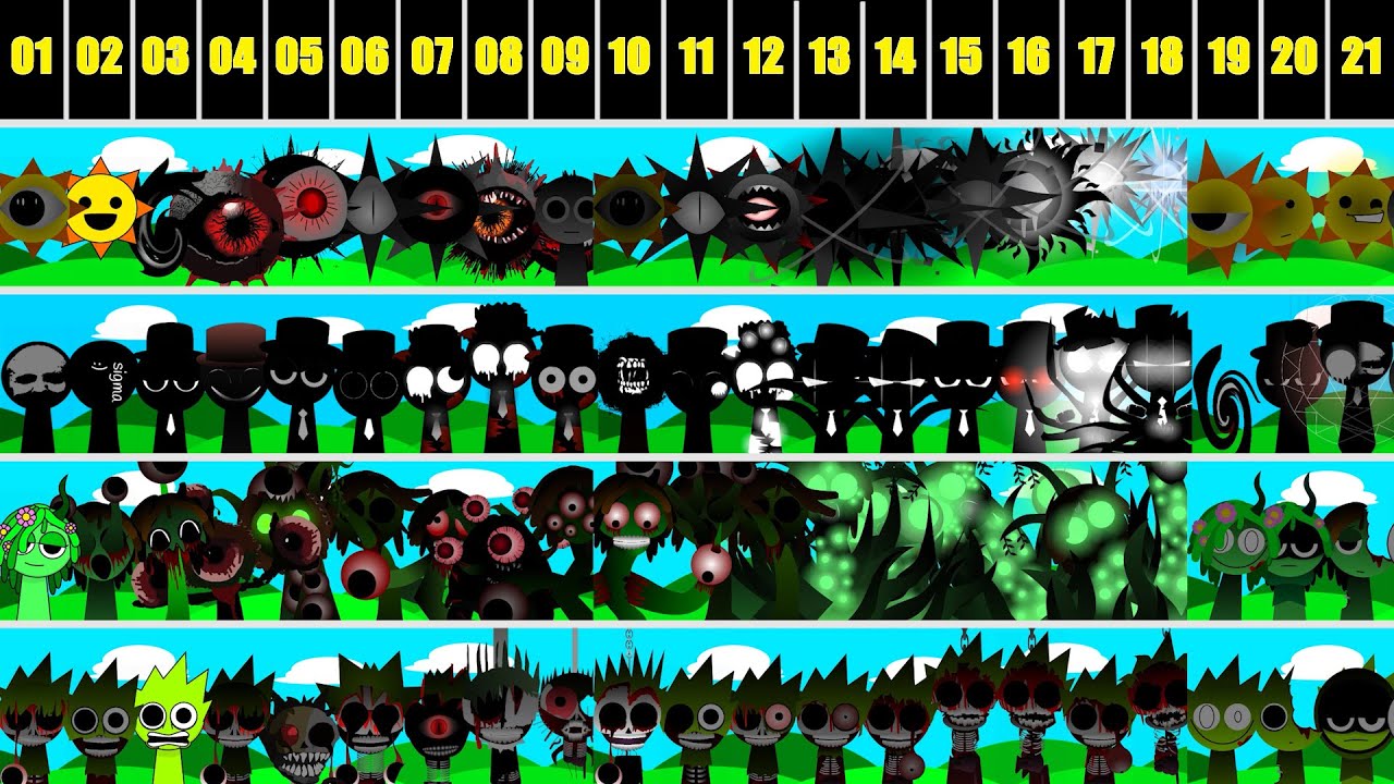 Incredibox Sprunki all in one ( Vineria, Black, OWAKCX, Mr. Sun ) ... Super new