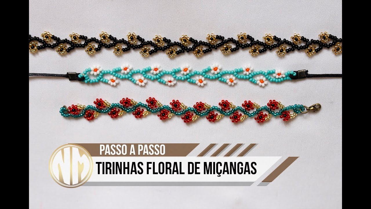 Tirinha Floral de Miçangas - passo a passo