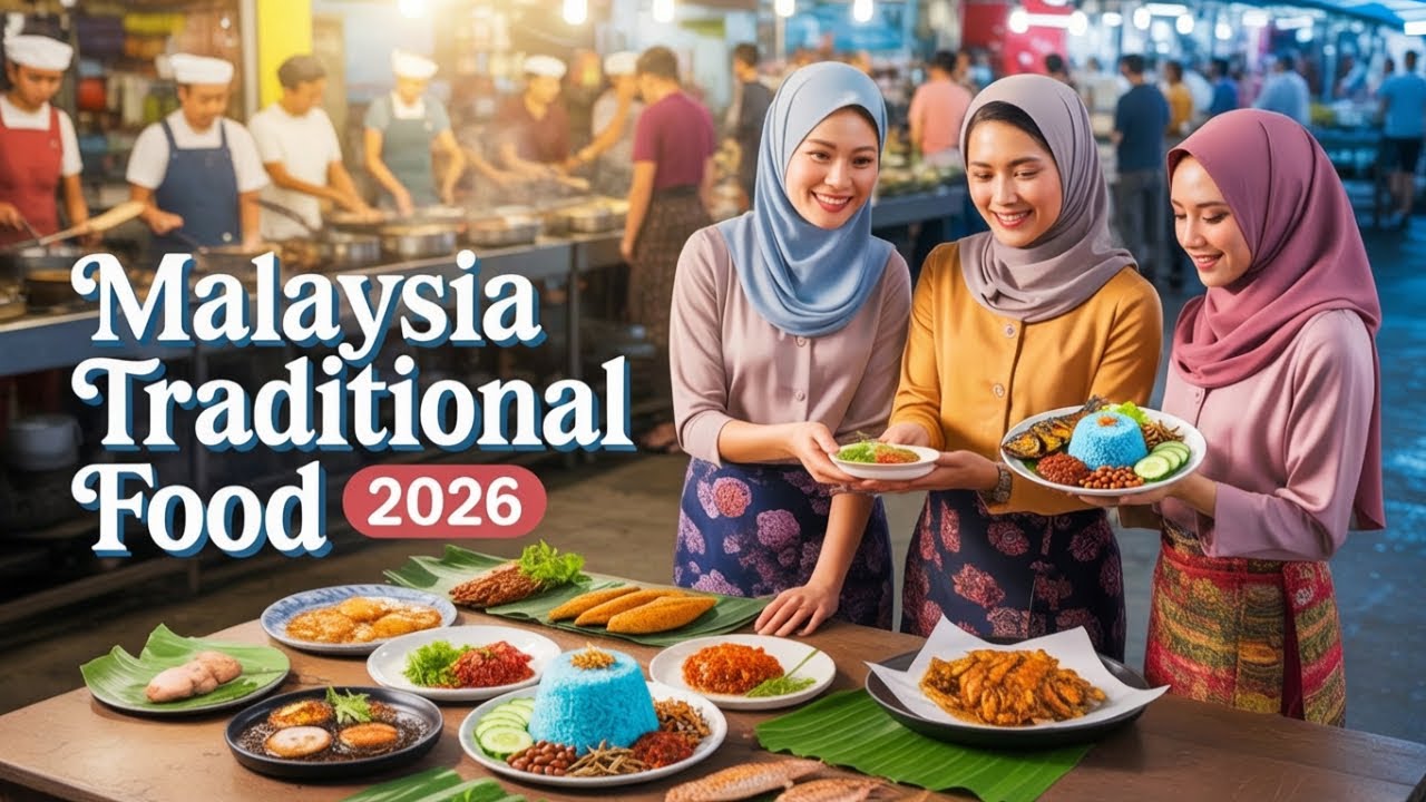 MALAYSIA Traditional Food - Blue Rice Nasi Lemak & Grilled Fish 