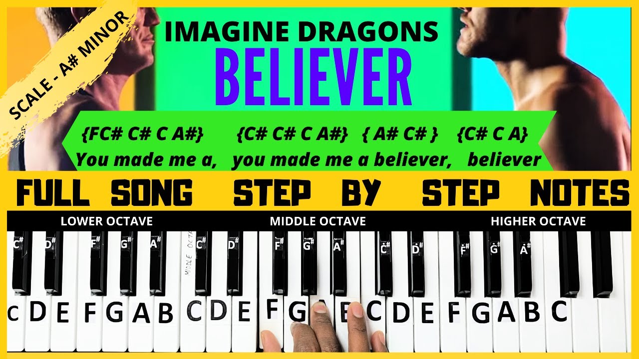 Believer song | Imagine dragons | piano letter notes | keyboard letter notes | full song tutorial