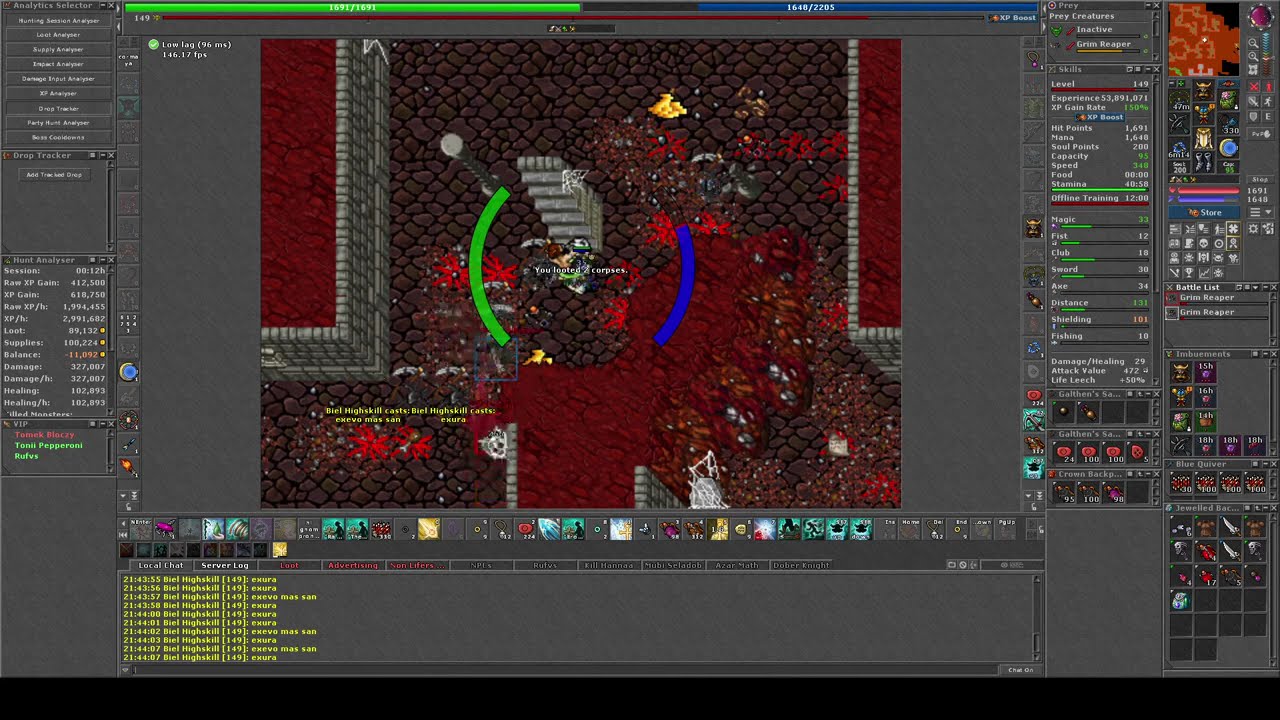Tibia 148 Rp grims yala 2kk+  raw exp
