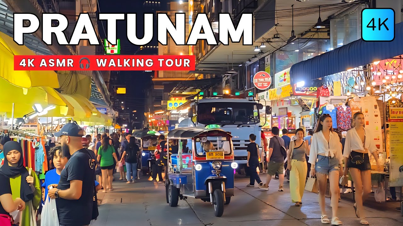 [4K] Walk around Pratunam Night Market Bangkok 🇹🇭 ASMR 🎧 Walking Tour