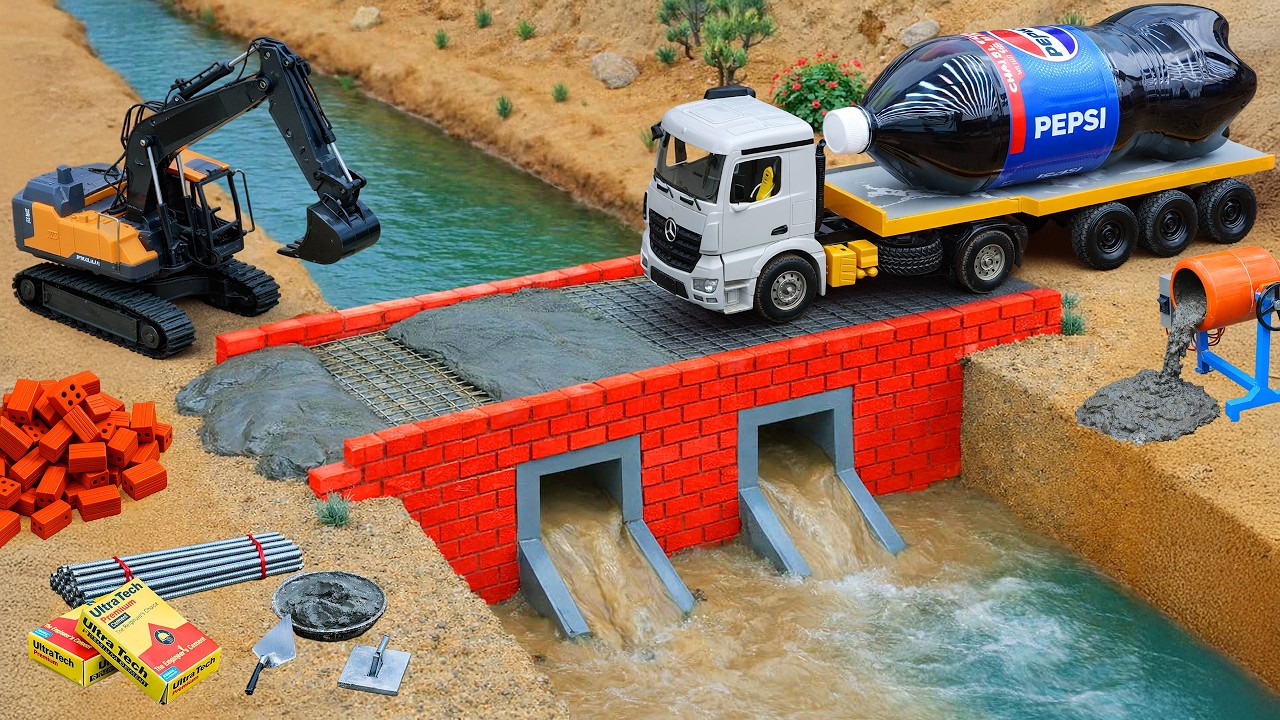 DIY Mini Machinery Building Bridge With Drain System And Truck Test 🌉 Satisfying Build