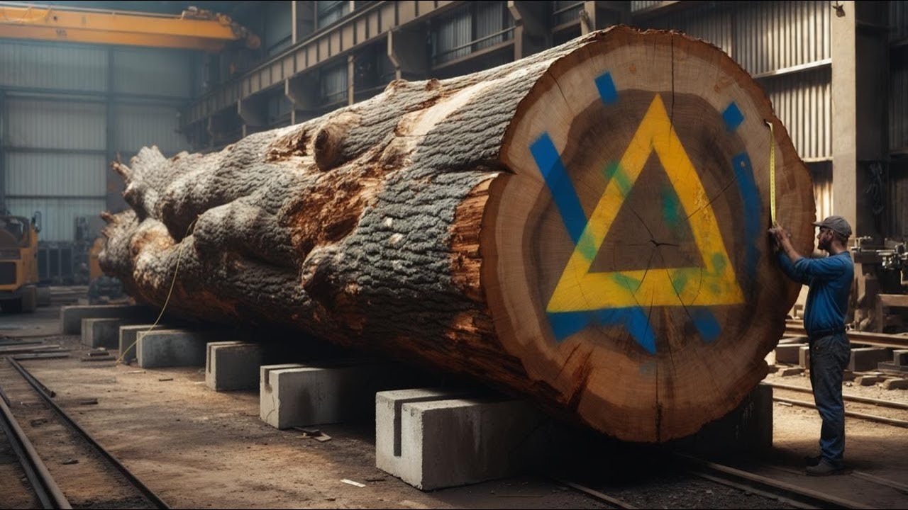 The Journey of Giant Log from the Jungle to the Workshop: Professional Lumberjack and Giant Machine