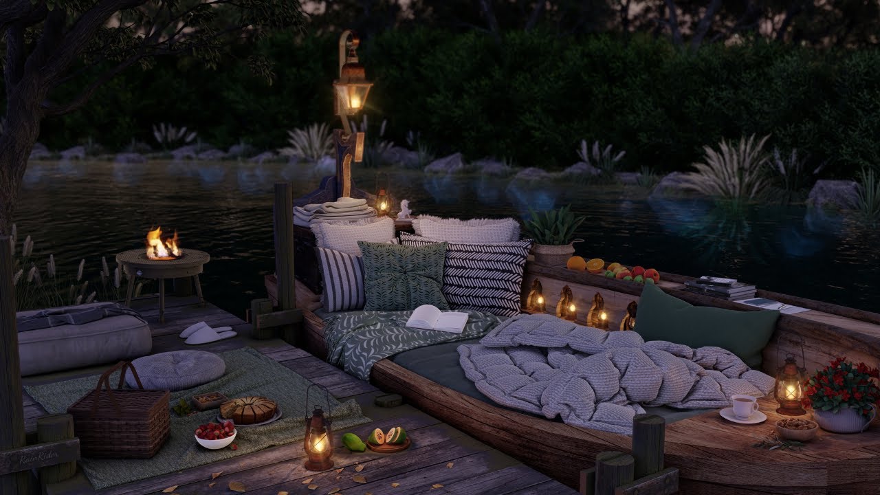 Summer Lakeside Escape⛵Cozy Boat Haven | Gentle Lake Ripples, Crackling Fire & Calming Nature Sounds