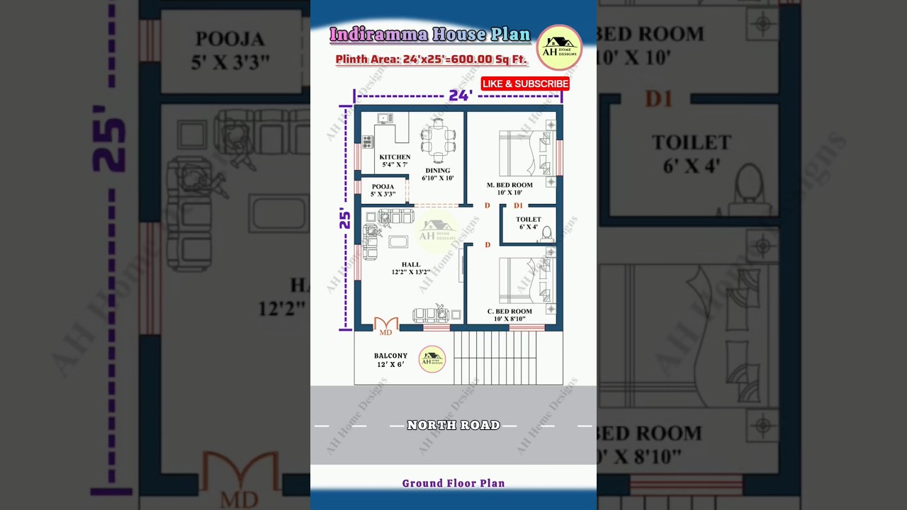 Indiramma House Model | 600 SFT | 24x25 House Plan | 24*25 Home Plan | #houseplan #telangana #shorts